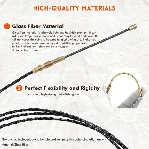 Heavy Duty 164 Foot Fiberglass Fish Tape Cable Puller Kit Featuring A Spring Drum Reel And Non Conductive Core That Routes Electrical Wire No Sweat Through Conduit, flexible fiberglass rod for easy wire fishing.