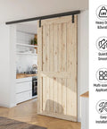 8Ft Ceiling Mount Box Rail Barn Door Hardware Kit With Heavy Duty Aluminum Sliding Track And Matte Black Finish in modern kitchen setting.