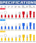 Image showing 1200 Pcs Cold Shrink Insulated Electrical Wire Connectors Kit With Butt Ring Spade Fork Quick Disconnect Terminals In Red Blue Yellow Color Codes