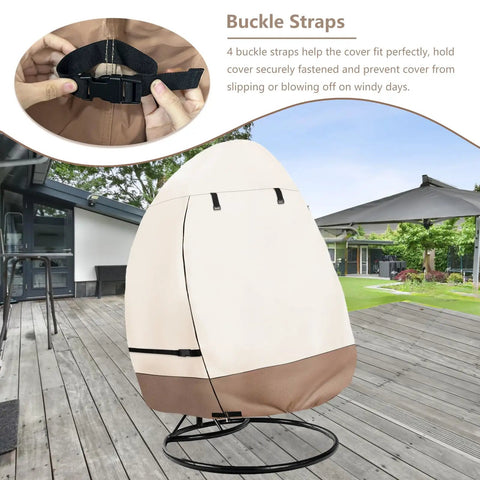 Patio Hanging Egg Chair Cover Waterproof Heavy Duty Outdoor Double Seat Swing Cover With Stand Beige And Brown Fits Up To 66W X 43D X 68H