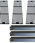 Boss Level DG234 Heat Plates And Cast Iron Cooking Grids Replacement Kit For Chargriller King Griller Gas Grill Models 3001 3008 4000 5050 5072 5252 5650 rigged out grate upgrade showing 3 heat shields and cast iron grids.