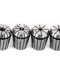 Battle Ready Cnc Cat40 Collet Set With Er32 And Er16 Tooling Kit, close-up of four precision steel collets, sizes marked at top.