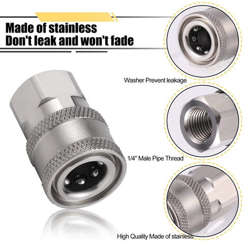 Four Amazon stainless steel 1/4-inch NPT pressure washer quick-connect couplers, male and female fittings