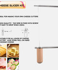 Top Shelf Cheese Slicer Hardware Kit With Stainless Steel Cutters And Beechwood Handles A Total Game Changer For DIY Artisan Boards And Sweet Kitchen Gift Set Of Two Pieces, showing a stainless steel cheese slicer.