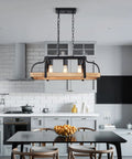 Three Light Metal Pot Hanging Chandelier With Wood Grain Finish Dope Rustic Farmhouse Ceiling Pendant for kitchen island