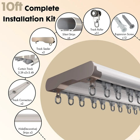 Ultra Quiet Ceiling Mount Curtain Track System 5 To 16 Feet White Aluminum Double Rail For Bedroom Window And Hotel Drop Ceiling Install kit