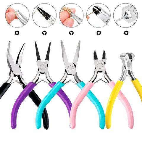 5 Piece Jewelry Pliers Set For Beading And Wire Wrapping Handy Jewelry Making Tools Kit including various pliers