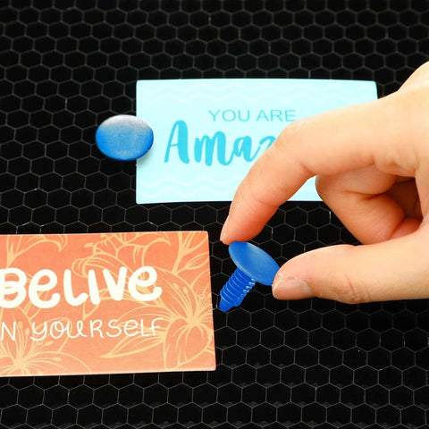 Blue 7.5-8 mm honeycomb laser bed hold-down pin for laser cutters/engravers, close-up view