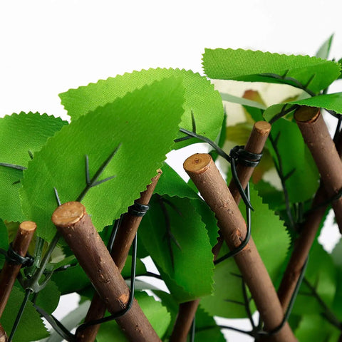 Close-up of Expandable Faux Ivy Fence Screen for Balcony and Patio 16x45 Inch Closed Expands to 92 Inch Wide Willow Frame