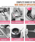 Pink Basic Tool Kit In A Portable Case featuring adjustable wrench, wire cutting pliers, billy club, tape rule, precision screwdriver, stylus