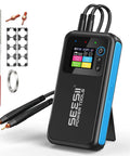 Battery Spot Welder Kit With 11000mAh Battery LCD Screen Upgraded 80 Gear Adjustable Portable Mini Welder For DIY Battery Packs Includes 2x5M Nickel Sheets And 4x4 Holder Fast Type C Charging, shown with accessories.