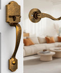 Vintage Brass Front Door Handle No Lock for Exterior Doors, Classic Entry Door Handle Reversible for Left or Right Hand Doors