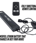 Electric Golf Push Cart With Roomy Seat Featuring Full Directional Remote Nine Speed Levels Mileage Counter Screen And Trueline Tracking remote control and lithium battery.