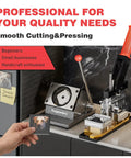 DIY Fridge Magnet Kit 2.5x2.5 Inch, 2-In-1 Magnet Maker And Cutter on countertop with sample magnets