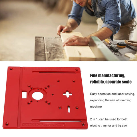 Universal Aluminum Router Table Insert Plate With Precision Center Hole Bands Hella Tough Woodworking Bench Upgrade, red anodized aluminum.