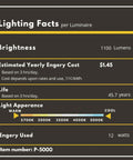 Lighting facts for Trimless 3.5 Inch Round LED Recessed Downlight Luminaire, dimmable, 1100 lumens, CRI 90+, 12W, 5 CCT.