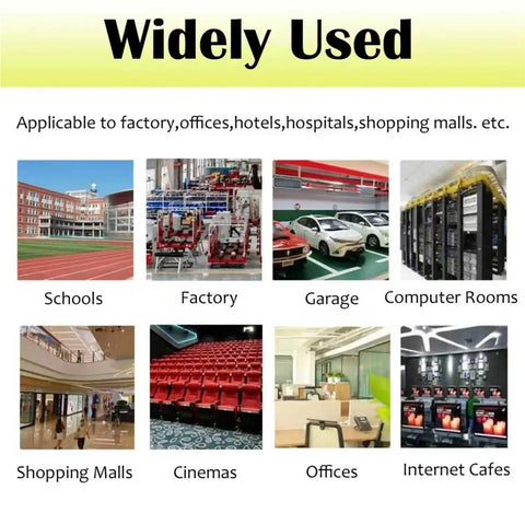 Image showing various places like schools, factories, garages, and offices where the Silver Blue Cable Raceway Concealer is applicable.