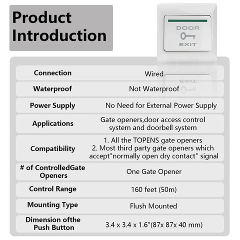 Push Button Door Release For Access Control Systems, Surface Mount Exit Button In White, 12V 3A receptionist release button, 87x87x40 mm
