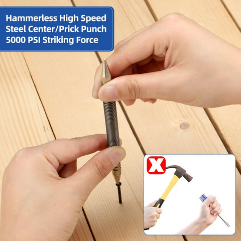 Using Beefy Dual Head Nail Setter And Hinge Pin Punch Set Kit, 3 Piece Spring Nail Punch Kit with 5000 PSI Striking Power on wood