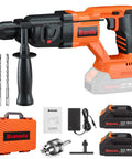 Cordless Rotary Hammer Drill With Brushless Motor 21V SDS Plus Hammer Drill One Inch Chuck with accessories and batteries.