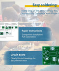 Breathing Light Soldering Practice Kit With LED Electronics Assembly instructions and circuit board on desk with students.