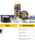 Heavy Duty Clear Insulation Seam Tape 2 Inch X 164 Feet Acrylic Adhesive Roll shown with insulation tools and applications.