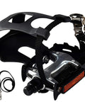 Pro Grade Spin Bike Pedals With Toe Clips And 4D Adjustable Straps, 9/16 Inch Alloy Spindle, close-up view
