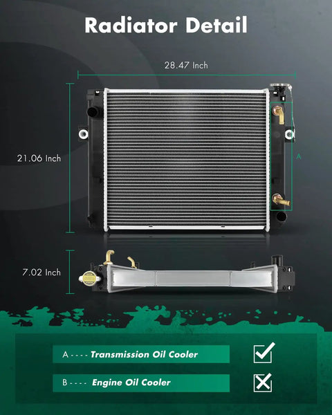 Beefed Up Engine Coolant Radiator For Toyota Forklift 16410U217071 dimensions 28.47x21.06x7.02 inches with oil cooler details.