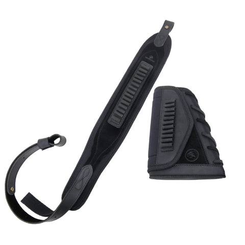 Durable Leather Rifle Stock Cover With Built In Recoil Pad And Cartridge Sling For Calibers Including .357 .30-30 .45-70 Black Set