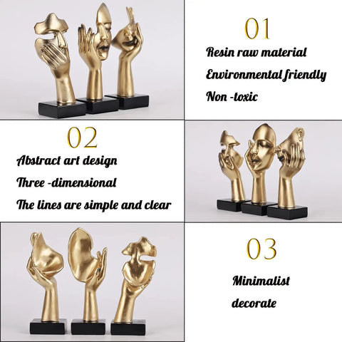 Three Piece Thinker Statue Set Black Gold Modern Home Decor Abstract Figurines shown with environmental benefits and minimalist design
