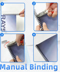 Manual binding process using coil binding machine for 3 to 1 pitch with 32 hole punch, perfect for spiral and click binding spines