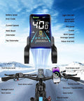 Close-up of LCD display showing speed on 6000W Peak Dual Motor Fat Tire Electric Bike for Adults with handlebar controls visible.