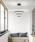 Three Ring Modern LED Pendant Light Dimmable Contemporary Chandelier In Black Acrylic 76W Hanging Fixture in modern room