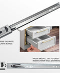 16 Inch Full Extension Drawer Slides With 4 Pairs 8 Pieces Ball Bearing 3 Fold Full Extension Side Mount 100 Lb Capacity Silver Drawer Slides For Cabinets, with release buckle