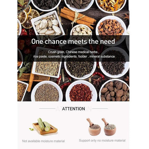 Assorted bowls of grains and spices, suitable for Electric Grain Grinder Mill For Corn Soybean Wheat And Spices, with herbs and seeds.