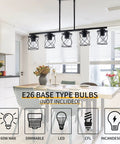 Five Light UL Certified Farmhouse Linear Pendant Light In Black Metal Adjustable Kitchen Island Fixture in dining room setting