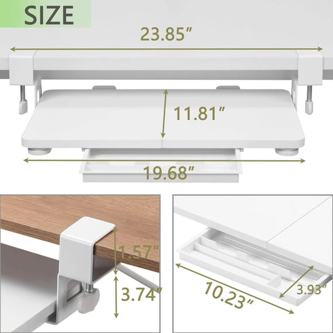 Under Desk Keyboard Tray With Clamp On Mount 19.7 By 11.81 Inches Space Saving Pull Out Keyboard Drawer for Home Office dimensions