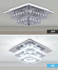 Mini Crystal Chandelier LED Ceiling Light Two Layer Flush Mount Fixture For Hallway Staircase Kitchen And Bathroom Cool White 4500K 30W 110V Non Dimmable With Powder Coated Finish, shown off and illuminated.