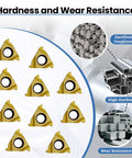 11ER A60 External Threading Carbide Inserts Pack For Steel, featuring 10 triangular inserts, emphasizing toughness and wear resistance.