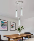 Brushed Nickel Crystal Pendant Light With Adjustable Rod, Modern LED Fixture For Kitchen Island, Dining Room, And Bar, 8W 6000K Warm White