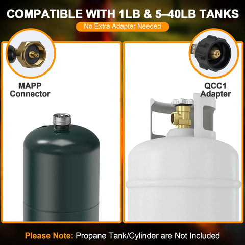 MAPP connector and QCC1 adapter for Beast Mode Heavy Duty Propane Weed Burner Torch With 1,800,000 BTU Flame Thrower.