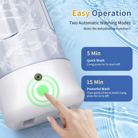 Grab And Go Portable Mini Washing Machine Usb Rechargeable Compact Drum with easy operation modes for deep clean laundry.