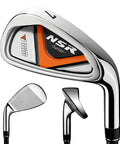 Close-up of iron from Junior Golf Club Set for Right Handed Players: 9 Piece Beginner Kit With Driver, Hybrid, Irons 7 9 Sand Wedge