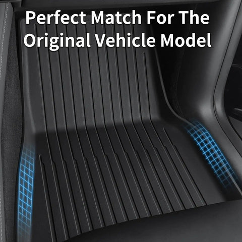 Tough As Nails TPE Floor Mats For Tesla Model 3 Highland 2023 Through 2025 contoured black design with textured grooves.