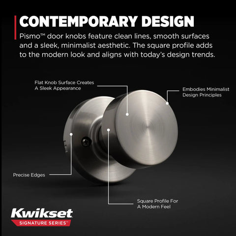 Pismo Dummy Door Knob For Interior Doors Single Sided Push Pull Handle For Closets French Doors And Pantries Satin Nickel Non Turning Interior Knob With Microban Protection Contemporary Look And Easy Modern Upgrade, satin nickel finish