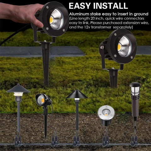 Person installing 20W Led Outdoor Landscape Spotlight Kit With Stake Waterproof 12V To 24V AC DC Low Voltage Garden Lighting