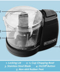 Mini Electric Food Chopper With 2 Cup Capacity One Touch Operation Detachable Dishwasher Safe Bowl Safe Lock Lid Non Slip Feet No Mess Chopping Veggies Fruits And Herbs Black