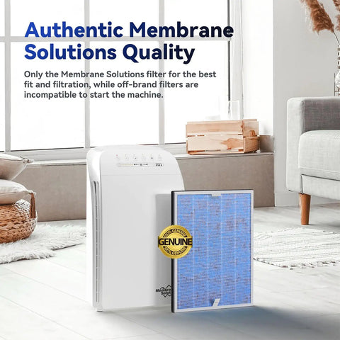 Genuine Beefed Up 4 In 1 H13 True HEPA Replacement Filter For MSA3 And MSA3S Air Purifiers standing next to purifier