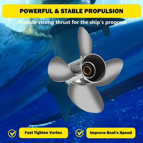 Stainless Steel 13 By 17 Inch Boat Propeller For Yamaha Outboard Engines 50 To 130 HP, 4 Blade, 15 Tooth, Right Hand