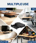Heavy Duty Cold Rolled Steel Under Desk Drawer With Secure Lock And Slick Slide Out Tracks For Boss Level Paperwork And Tech Accessory Organization At Your Desk Station mounted under various desks.